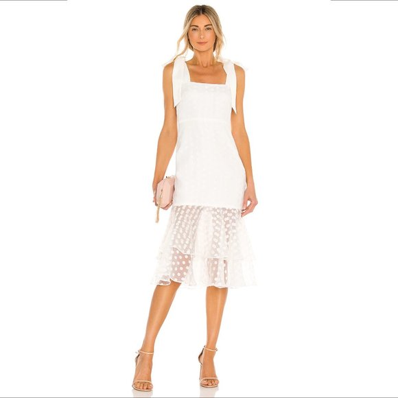 Lovers + Friends Day keeper midi dress white chiffon ruffle swiss polka dot XS - Picture 1 of 9